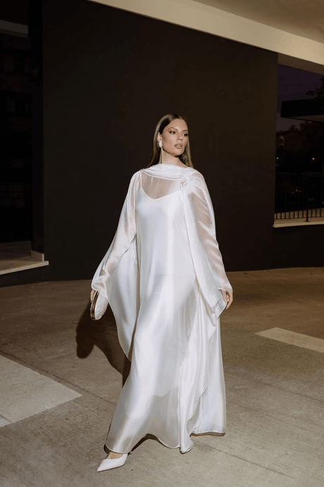 Aurohaya Glace Elegant Sheer Cape Layered Maxi Dress