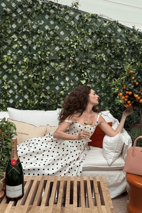 Aurohaya Madeleine Polka Dot Square Neck A-Line Midi Dress