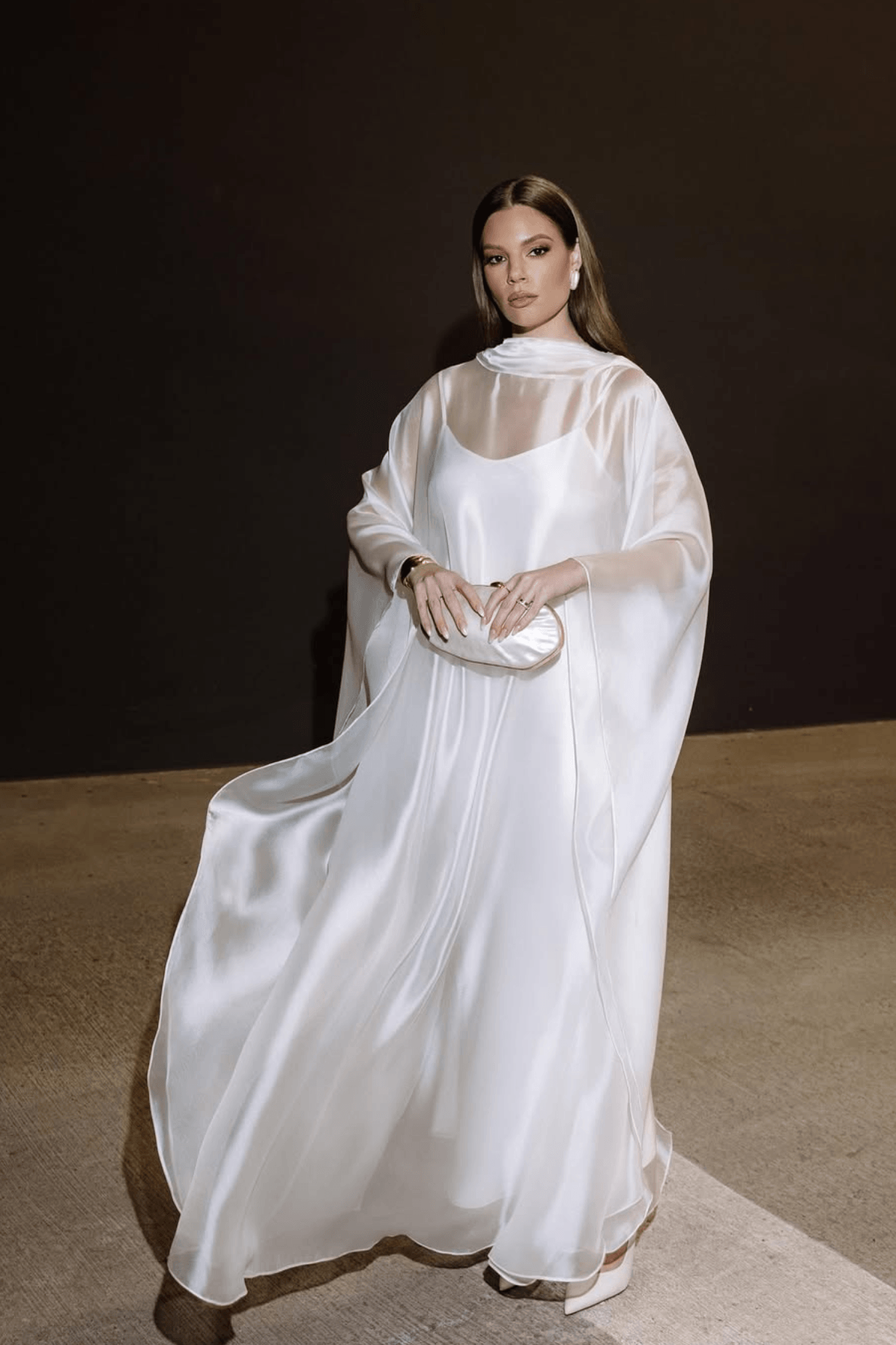Aurohaya Glace Elegant Sheer Cape Layered Maxi Dress