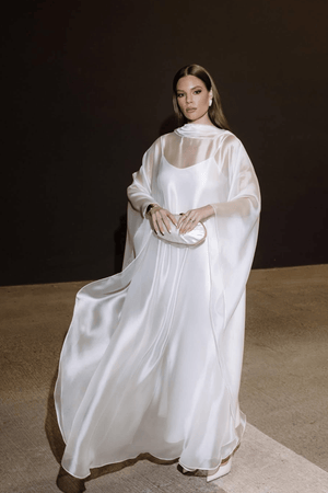 Aurohaya Glace Elegant Sheer Cape Layered Maxi Dress