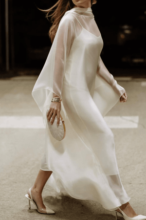 Aurohaya Glace Elegant Sheer Cape Layered Maxi Dress