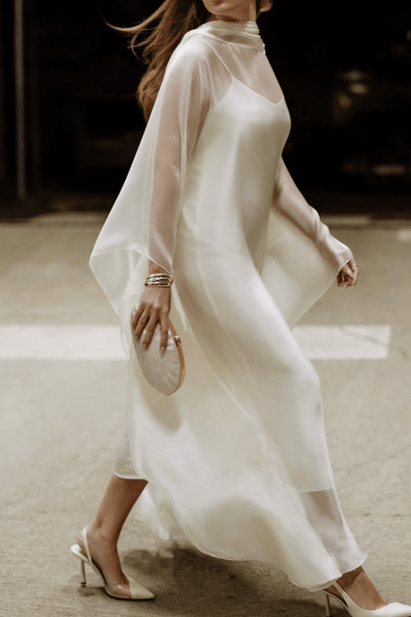 Aurohaya Glace Elegant Sheer Cape Layered Maxi Dress