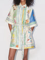 Aurohaya Unique Exquisite Oil Painting Print Lace-Up Cardigan Mini Dress Cream