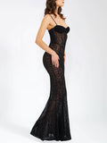 Elegant Leopard Print Mesh See-through Maxi Dress