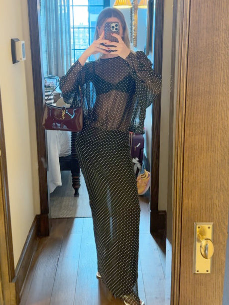 Aurohaya Clara Polka Dot Sheer Maxi Dress