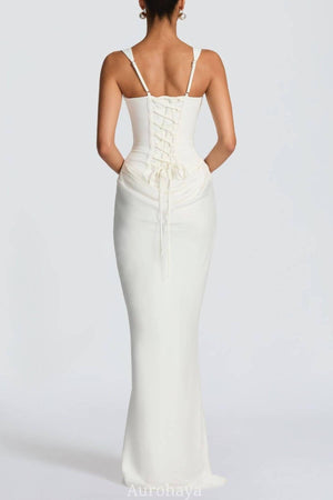 Hortense Square Neck Corset Maxi Dress / White