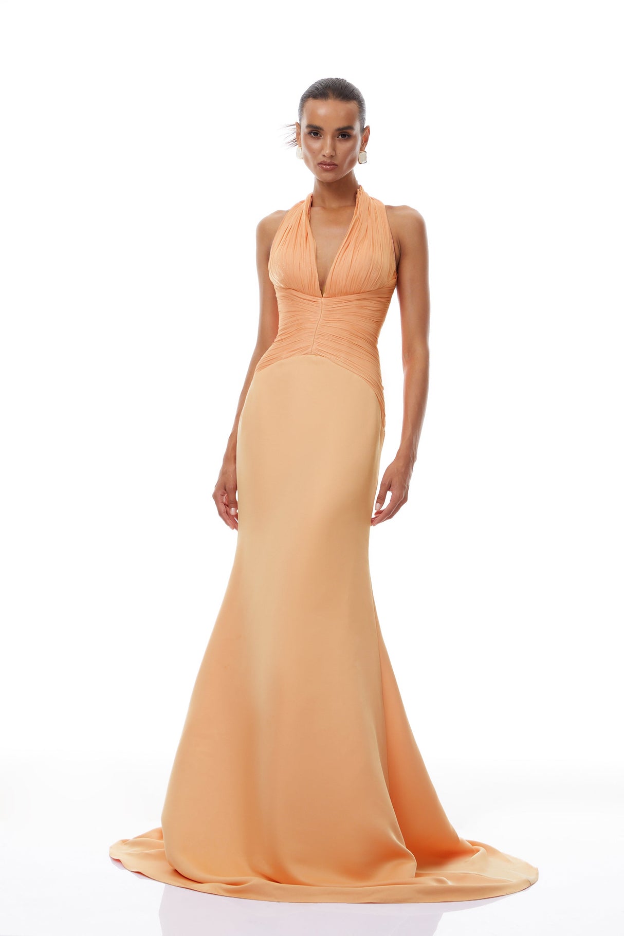 Aurohaya Emmeline Orange Train Design Gathered Maxi Dress