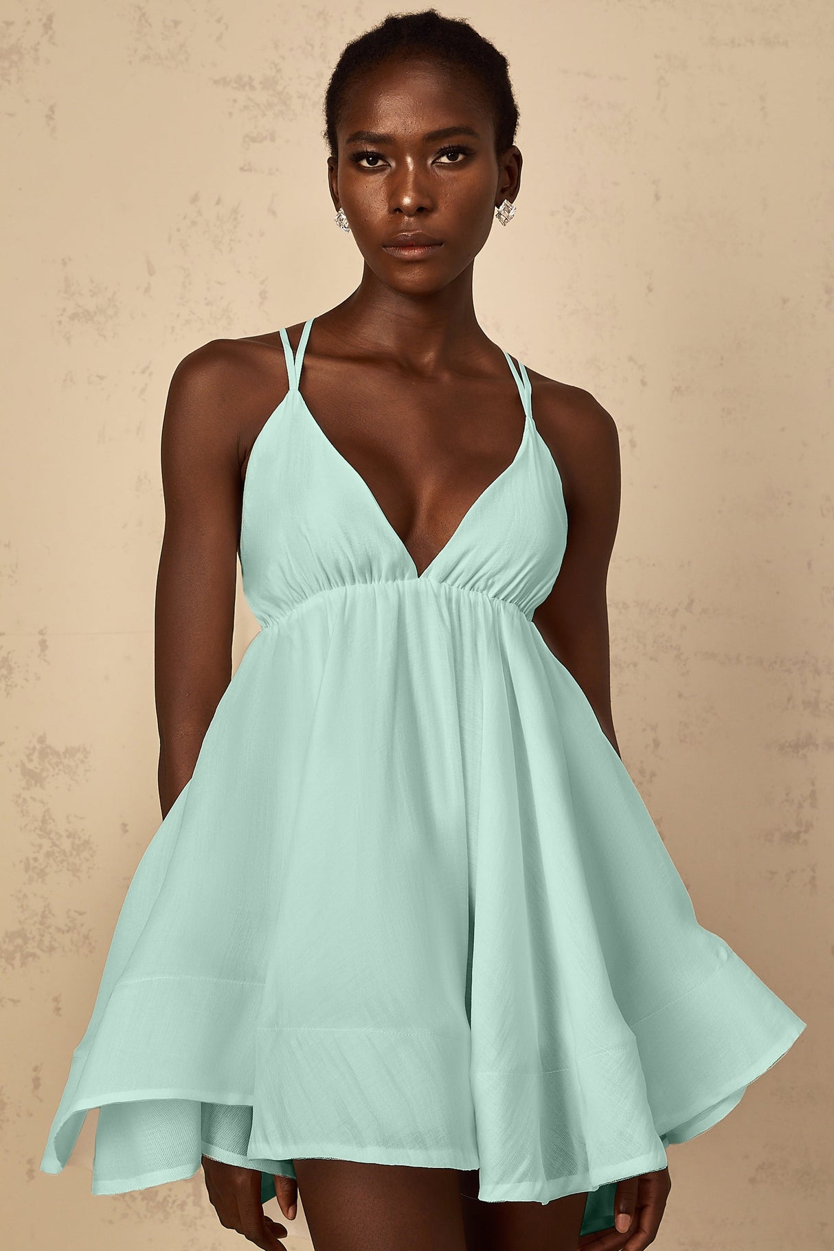 Aurohaya Quincie Green Shirred Flounced Mini Dress