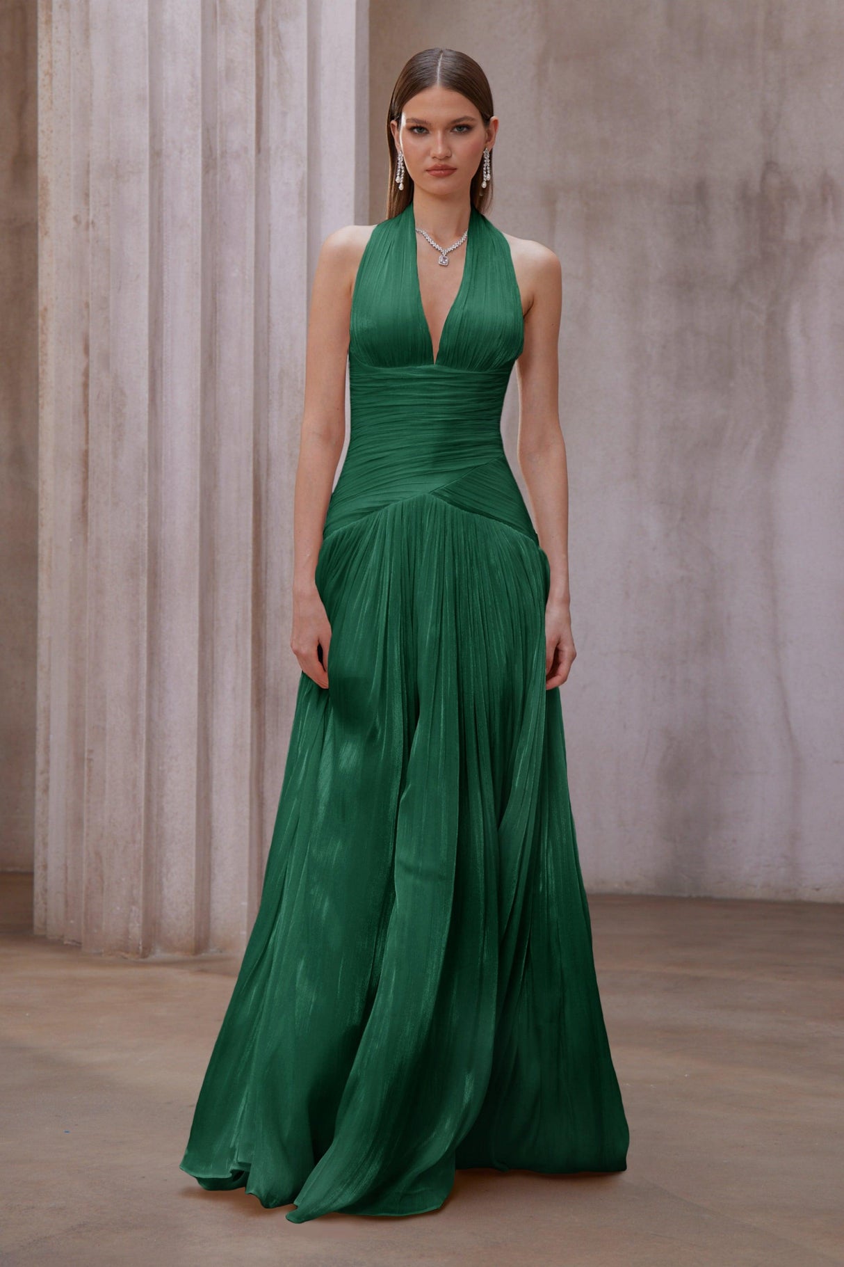 Aurohaya Verdelune Emerald Green Gathered Maxi Dress
