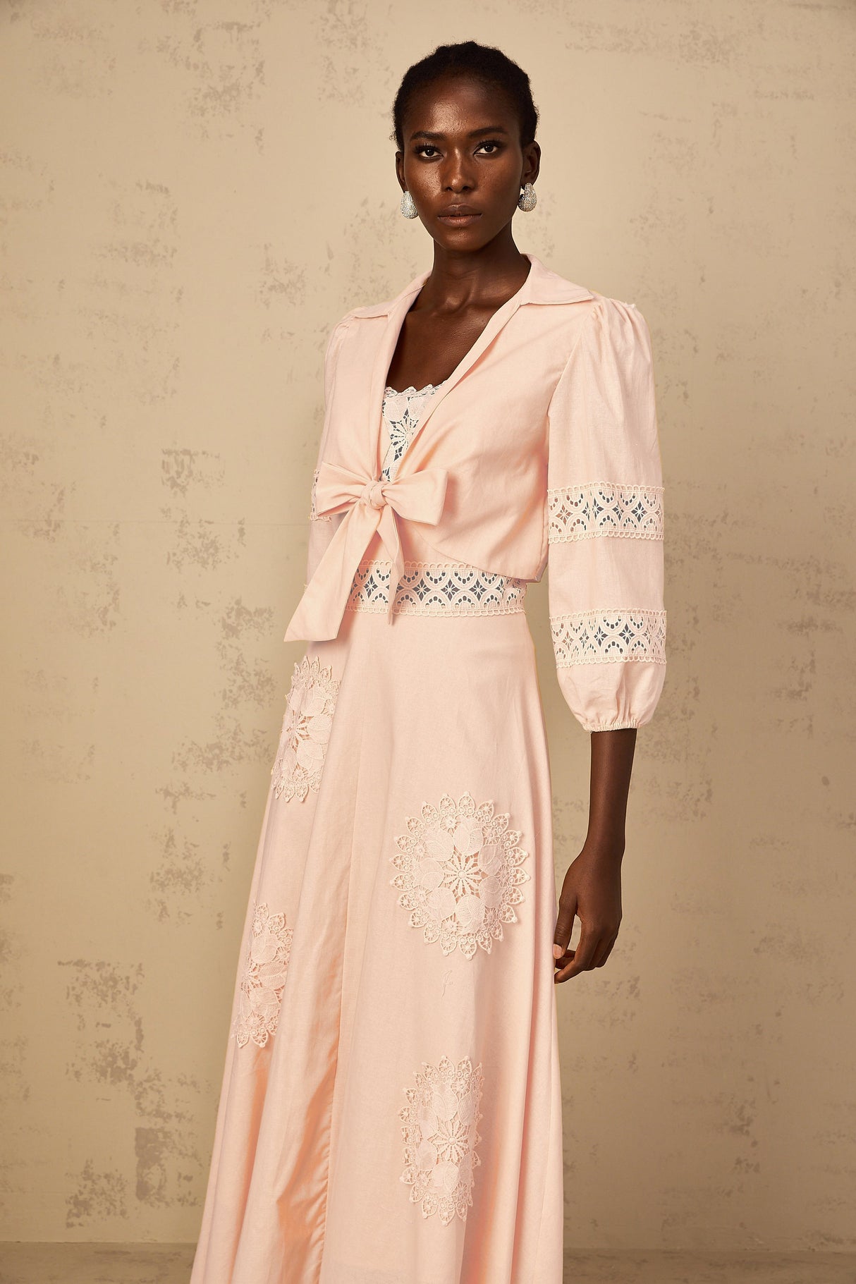 Aurohaya Romy Pink Floral Embroidered Blouse & Dress Set
