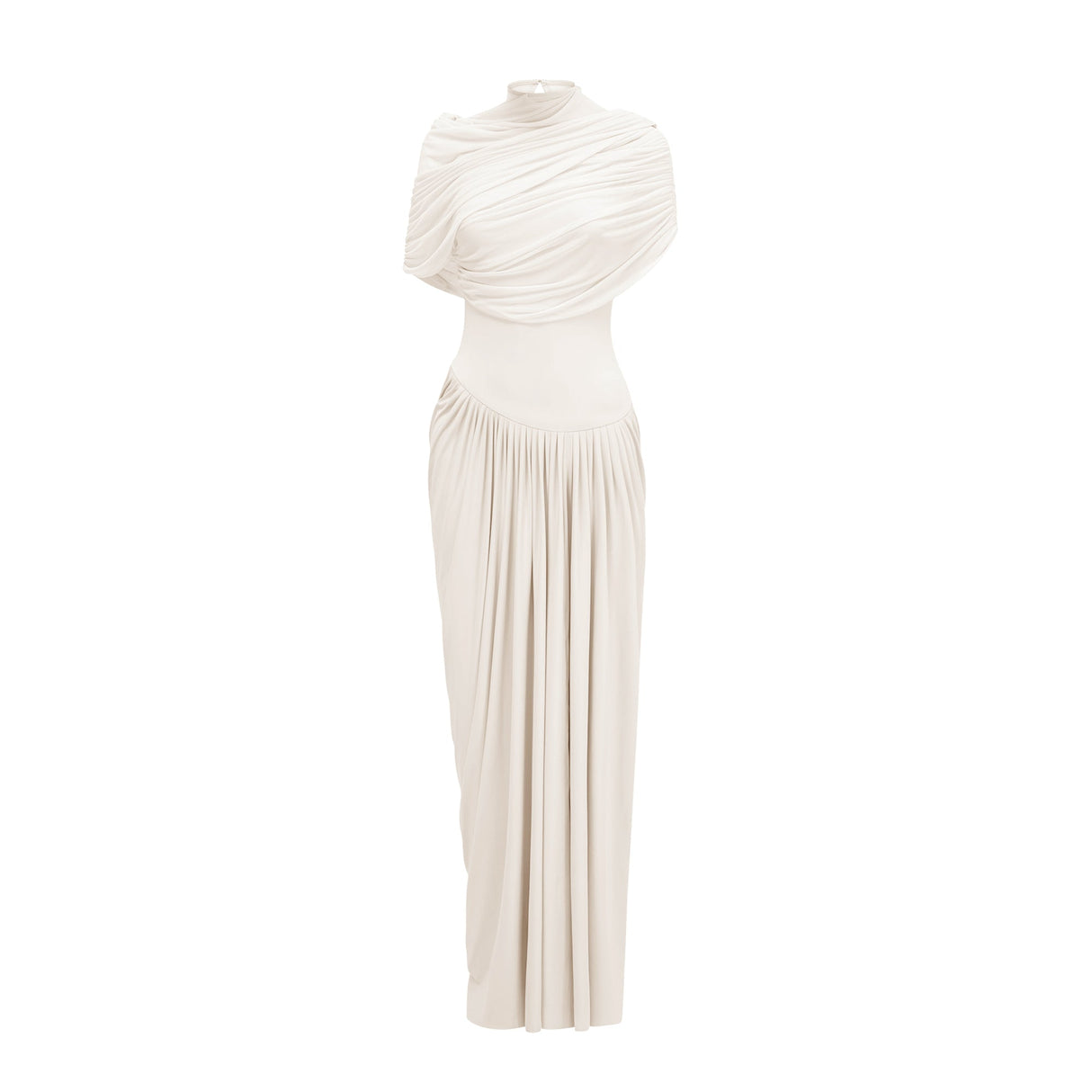 Aurohaya Catherine White Asymmetrical Pleated Maxi Dress