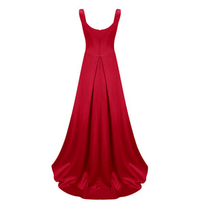 Aurohaya Fiona Red Satin Square Neck Maxi Dress