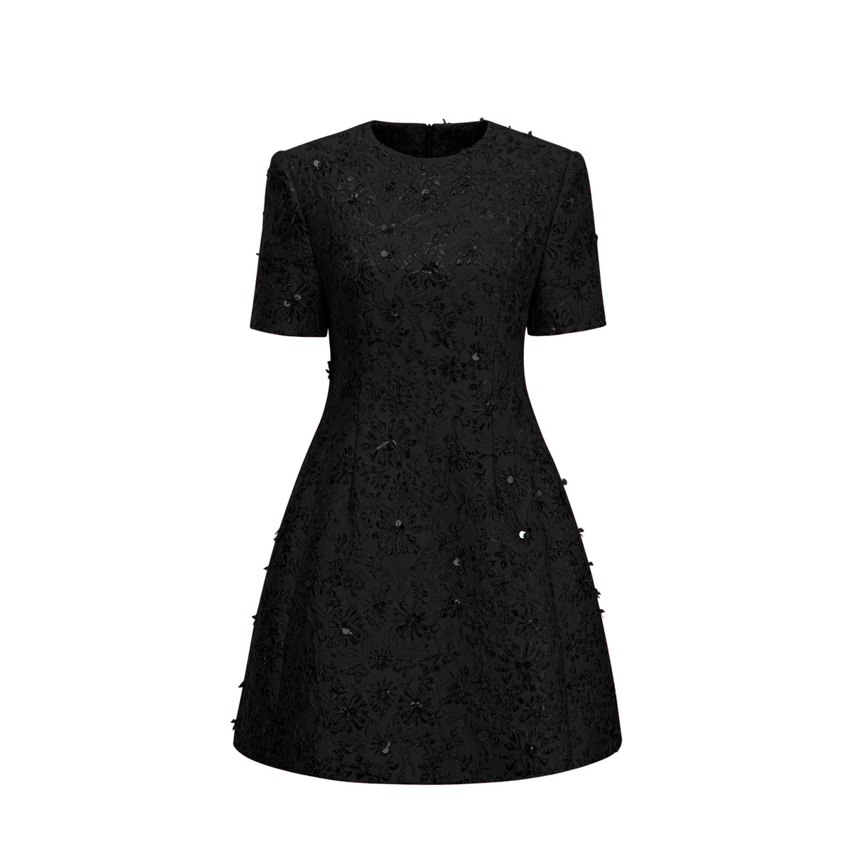 Aurohaya Celestia Floral-Appliqué Embellished Mini Dress in Black
