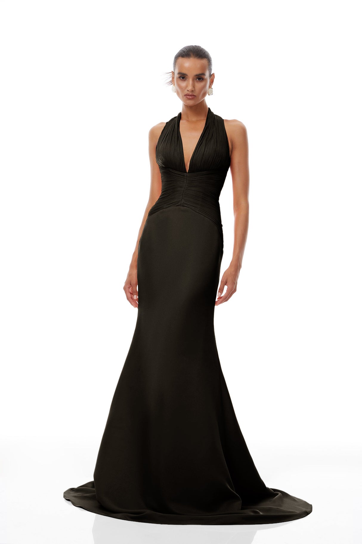 Aurohaya Emmeline Black Train Design Gathered Maxi Dress