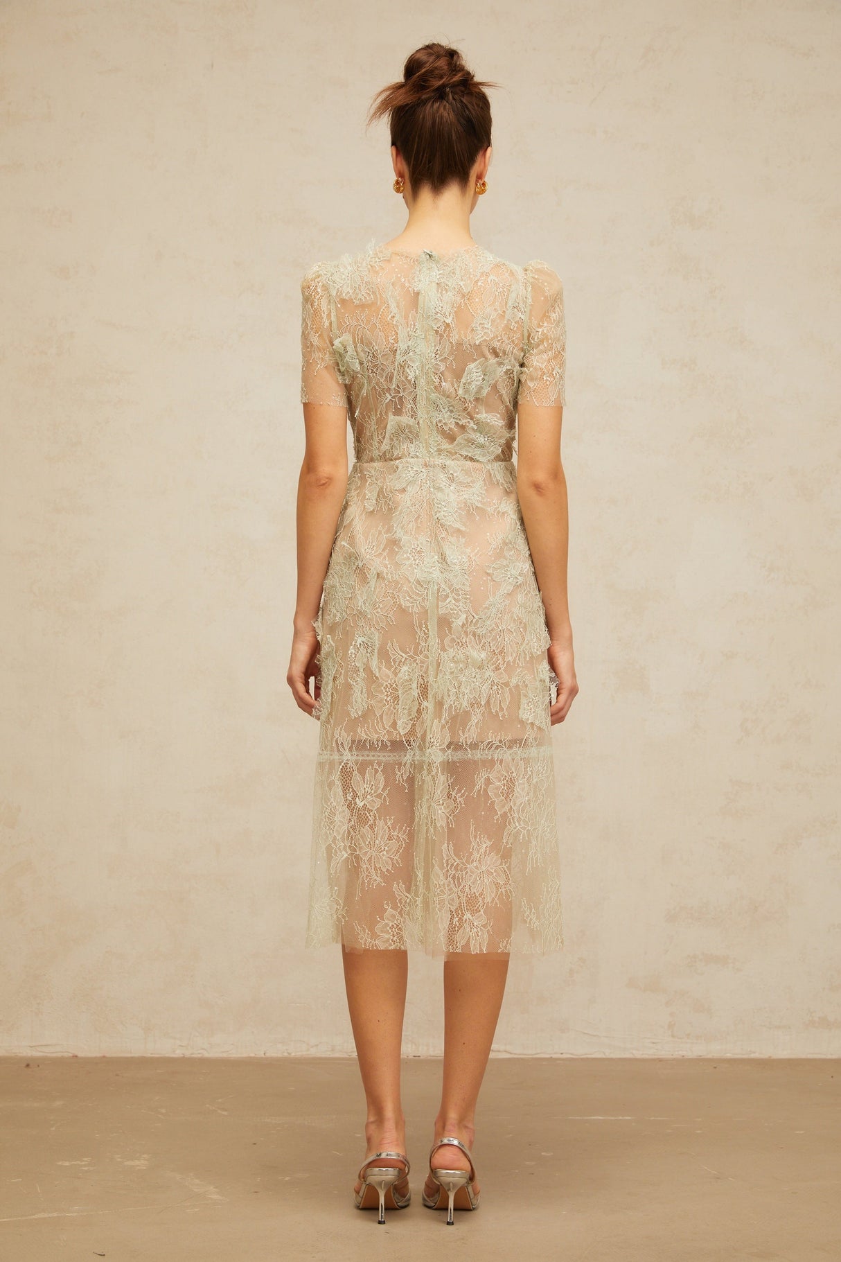 Aurohaya Xaviera mint-green floral-lace midi dress