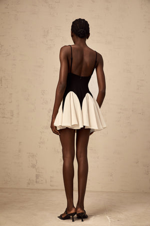 Aurohaya Justine color-blocked godet pleated mini dress