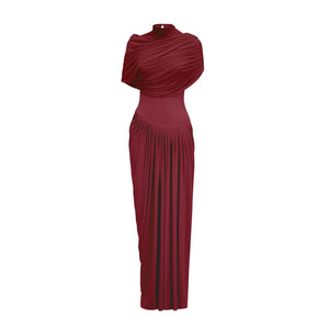 Aurohaya Catherine asymmetrical pleated maxi dress in Red