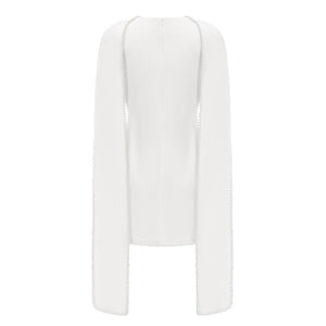 Aurohaya Piroska White Sleeveless Pearl Trim Mini Dress