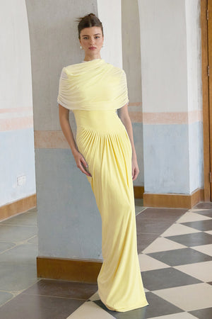 Aurohaya Catherine asymmetrical pleated maxi dress in Yellow