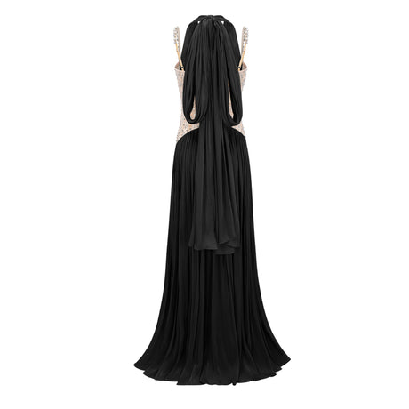 Aurohaya Gwenaëlle Black Rhinestone Panel Maxi Dress
