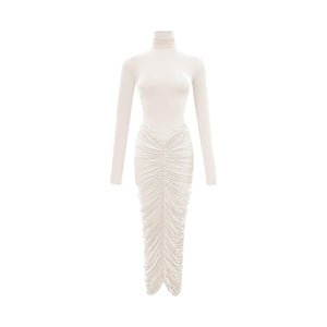 Aurohaya Charitina White Fitted Ruched Midi Dress White