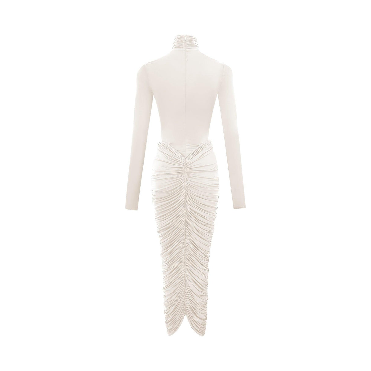 Aurohaya Charitina White Fitted Ruched Midi Dress