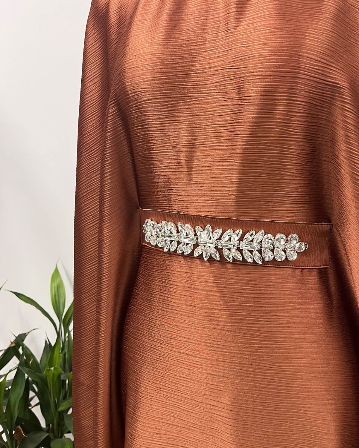 Elegant Satin Maxi Butterfly Abaya Crystal-Embellished Modest Dress