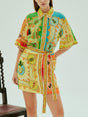 Aurohaya Exquisite Satin Fun Print Mini Dress Multi-Color