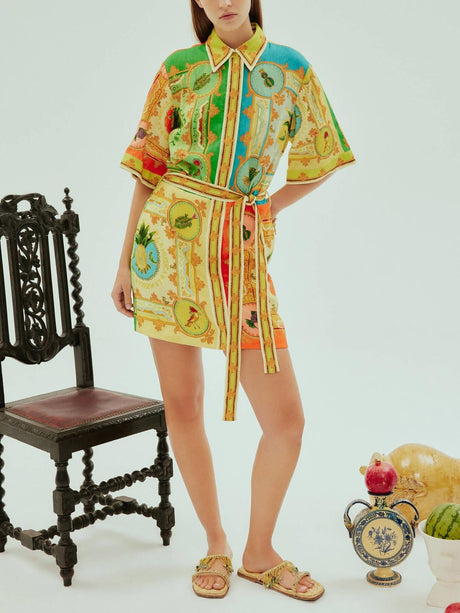 Aurohaya Exquisite Satin Fun Print Mini Dress