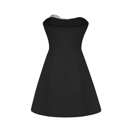 Aurohaya Irène Black Off-Shoulder Sequin Floral Embroidered Mini Dress