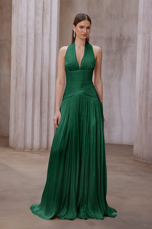 Aurohaya Uranie Emerald Green Gathered Maxi Dress