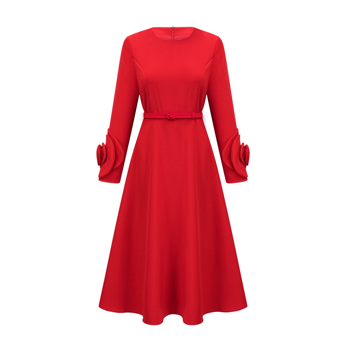 Aurohaya Elysia floral-embellished red long-sleeve dress