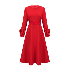 Aurohaya Elysia floral-embellished red long-sleeve dress