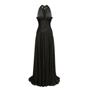 Aurohaya Verdelune Black Gathered Maxi Dress Black