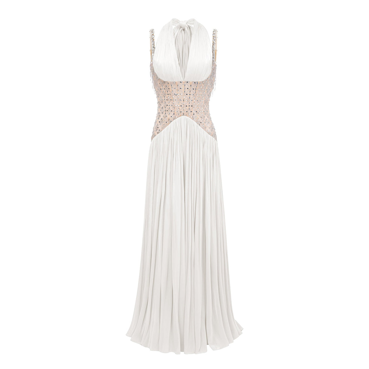 Aurohaya Gwenaëlle White Rhinestone Panel Maxi Dress