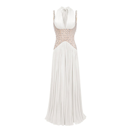 Aurohaya Gwenaëlle White Rhinestone Panel Maxi Dress