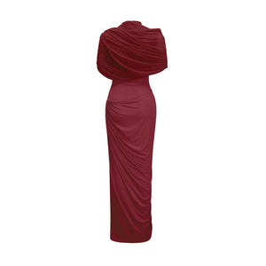 Aurohaya Catherine asymmetrical pleated maxi dress in Red