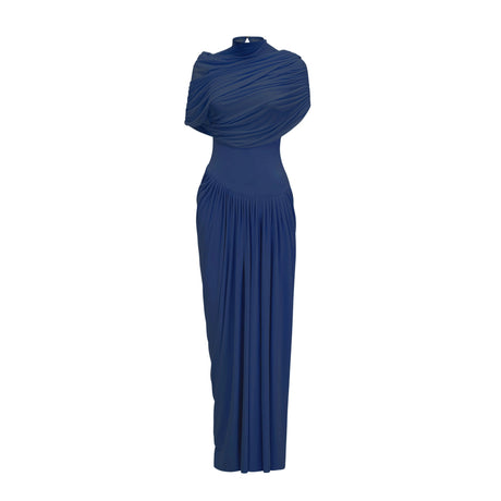 Aurohaya Catherine asymmetrical pleated maxi dress in Navy-blue