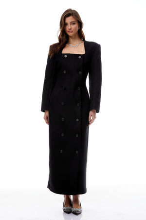 Aurohaya Oline Black Double-Breasted Maxi Blazer Dress