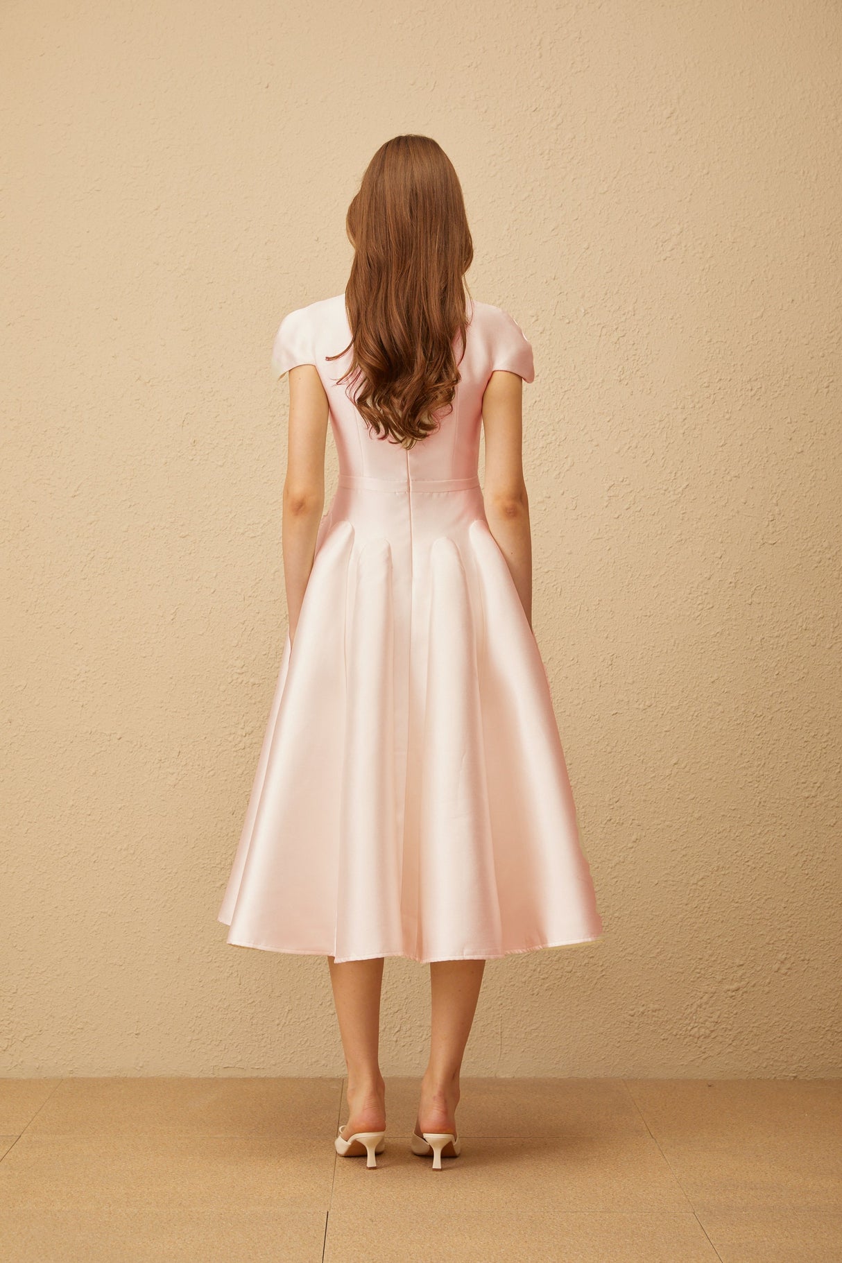 Aurohaya Aventin Pink Godet Design Midi Dress