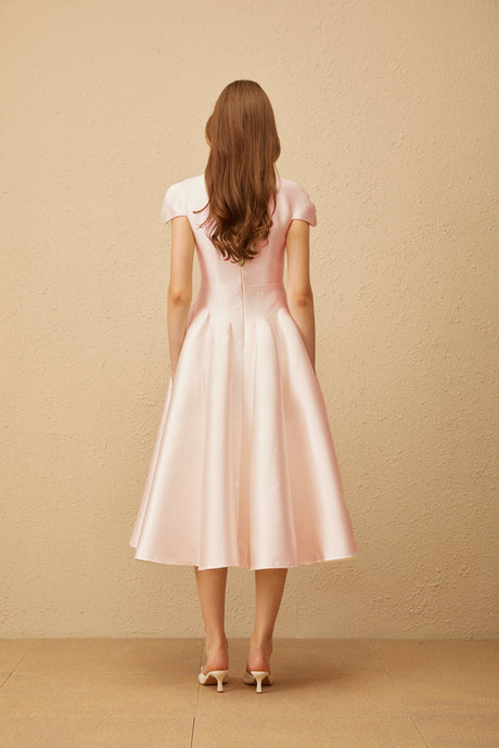 Aurohaya Aventin Pink Godet Design Midi Dress