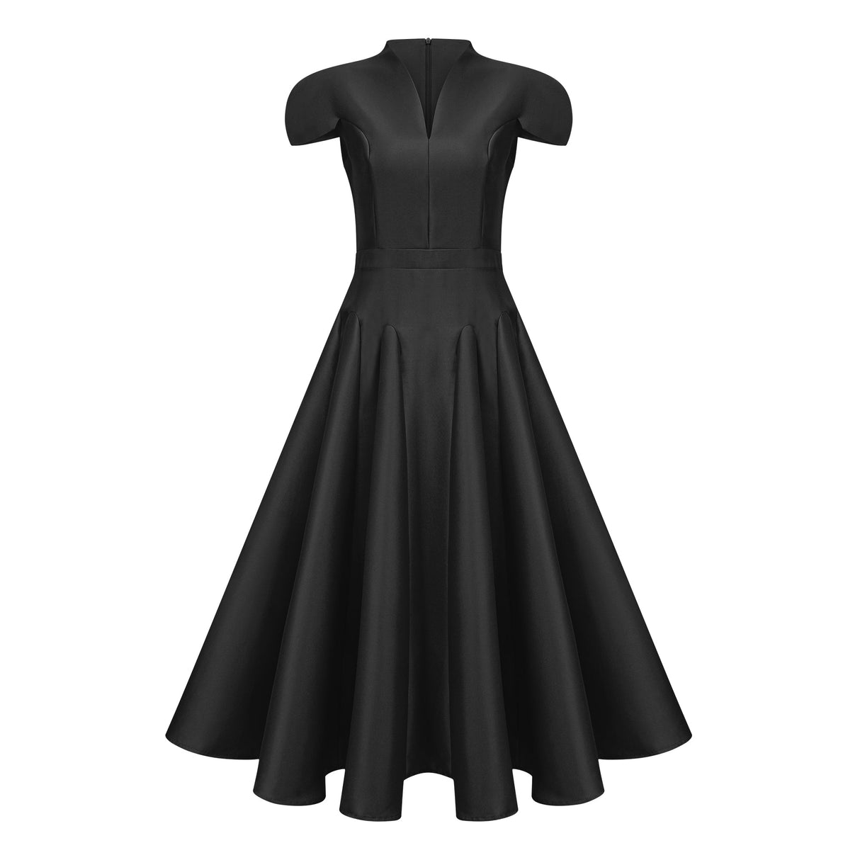 Aurohaya Aventin Black Godet Design Midi Dress