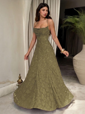 Aurohaya Elegant Floral Lace Spaghetti Strap Maxi Dress
