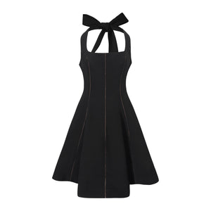 Aurohaya Quirine halterneck bow-detail mini dress in Black