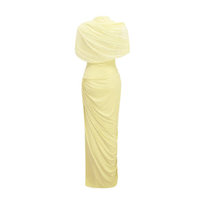 Aurohaya Catherine asymmetrical pleated maxi dress in Yellow
