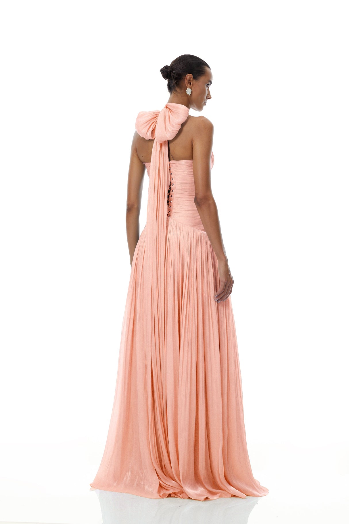 Aurohaya Térébenthine Pink Glossy Gathered Maxi Dress