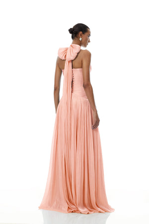 Aurohaya Térébenthine Pink Glossy Gathered Maxi Dress