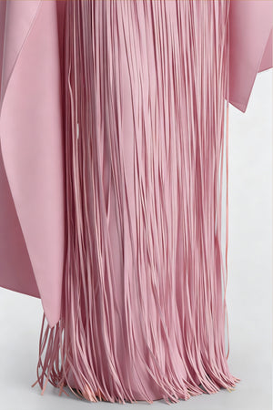 Aurohaya Cayetana Pink Fringe Maxi Dress with Cape Effect