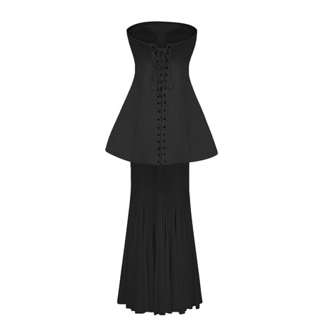 Aurohaya Mélanie Black Corset Dress & Mesh Skirt Set