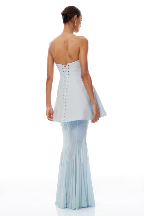 Aurohaya Mélanie Blue Corset Dress & Mesh Skirt Set